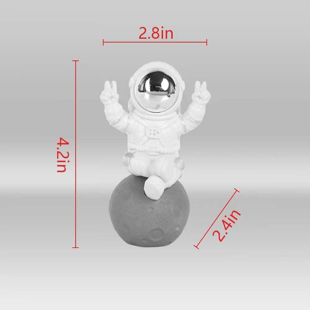 Figurine Astronaut Statue Spaceman Décor,Desktop & Tabletop Decorative Cute Mini Space Figure Ornament,Cake Toppers Decoration and Craft Gift(Silver and White Astronaut Figurine)