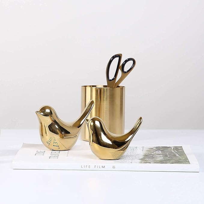 Small Birds Statues Gold Home Decor Modern Style Figurine Decorative Ornaments for Living Room, Bedroom, Office Desktop, Cabinets
