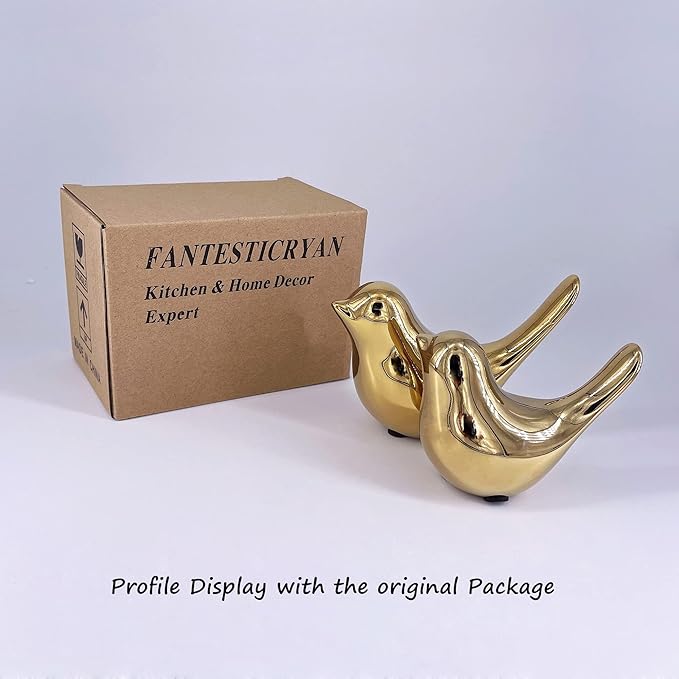 Small Birds Statues Gold Home Decor Modern Style Figurine Decorative Ornaments for Living Room, Bedroom, Office Desktop, Cabinets