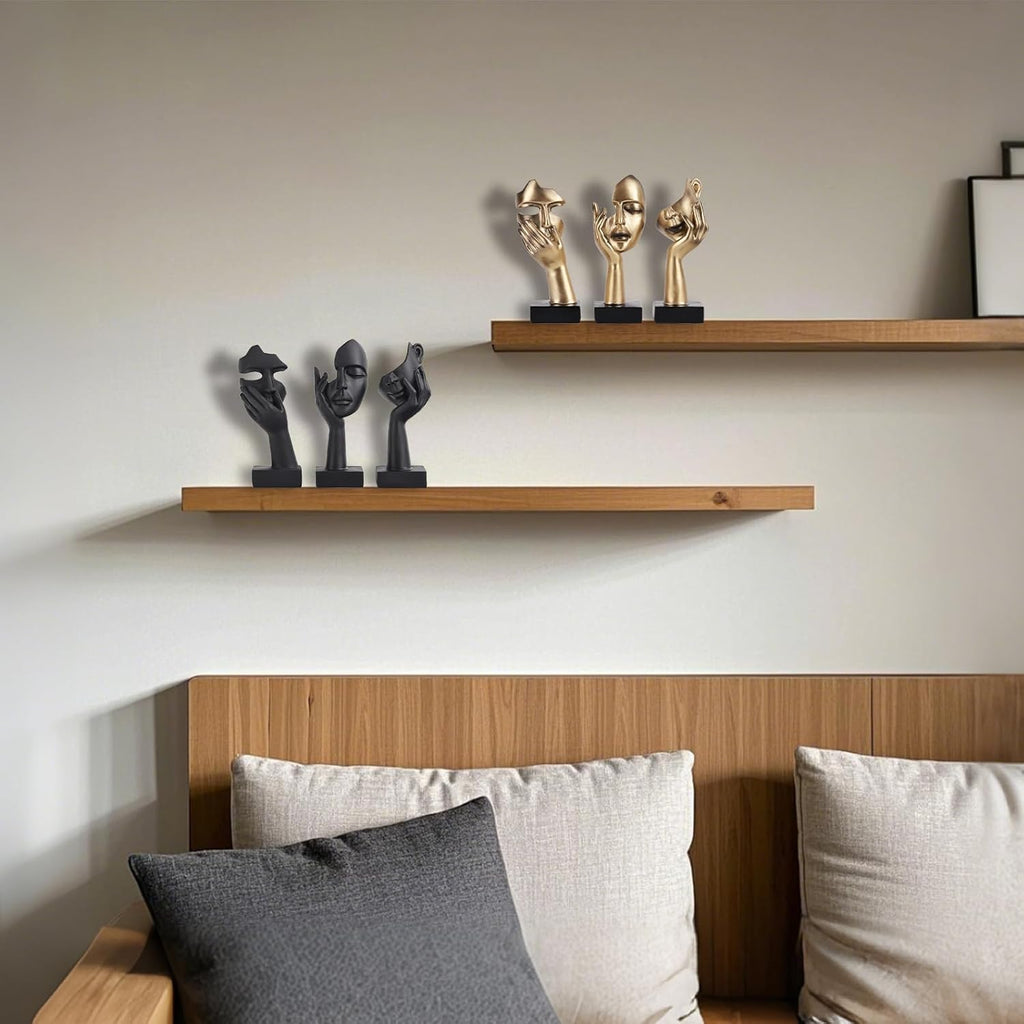 3 Pcs Thinker Small Statue Set - Black Gold Abstract Art Figurines Home Living Room Aesthetic Decor Floating Shelf Coffee Table Office Desk Bathroom Counter Decor (3 Pcs Gold, 6")