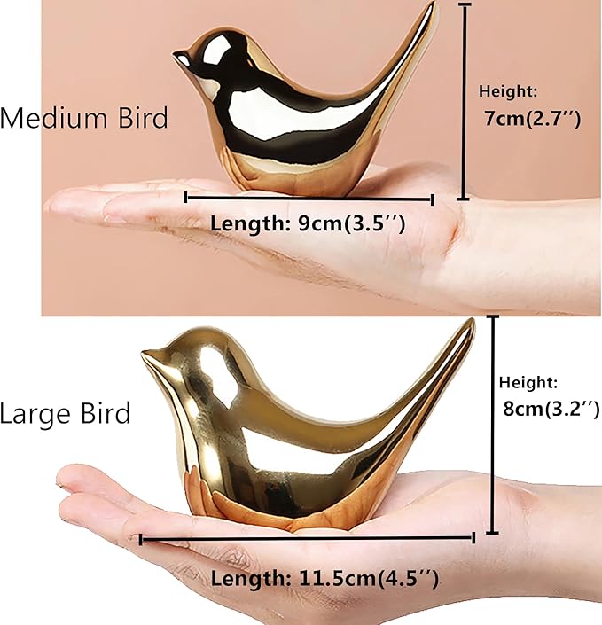Small Birds Statues Gold Home Decor Modern Style Figurine Decorative Ornaments for Living Room, Bedroom, Office Desktop, Cabinets