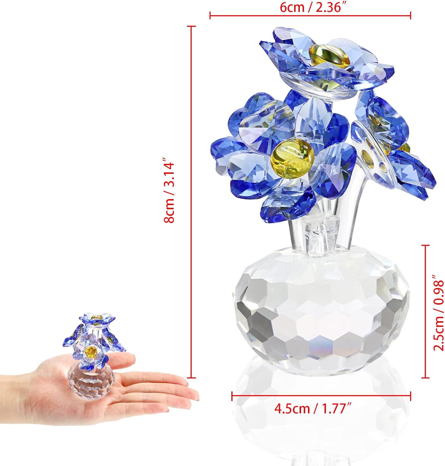 Blue Crystal Forget Me Not Flowers Figurines Collectibles Sparkle Crystal Forget-Me-Not Flowers Decor, Small Glass Flowers with Stems Crystal Flower Paperweight Ornament for Home Office Tabletop